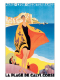 La Plage de Calvi, Corse Premium Giclee Print by Roger Broders