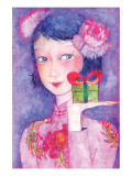 Girl With A Present Giclee Print by Monica Wang