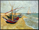 Fishing Boats on the Beach at Saints-Maries, c.1888 Mounted Print by Vincent van Gogh