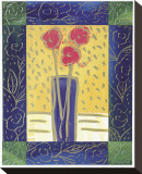 Pink Flowers on Yellow Stretched Canvas Print by Hussey 