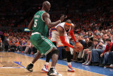 Boston Celtics v New York Knicks - Game Four, New York, NY - April 24: Carmelo Anthony and Kevin Ga Photographic Print