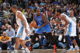 Oklahoma City Thunder v Denver Nuggets - Game 4, Denver, CO - April 25: Kendrick Perkins and Nene H Photographic Print