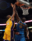 New Orleans Hornets v Los Angeles Lakers - Game Five, Los Angeles, CA - April 26: Kobe Bryant and E Photographic Print