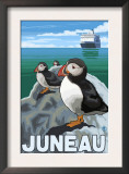 Puffins & Cruise Ship, Juneau, Alaska Prints by Lantern Press 