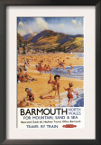 Barmouth, England - Beach Scene Mother and Kids British Rail Poster Prints