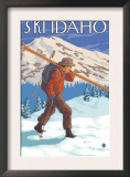 Skier Carrying Snow Skis, Idaho Print