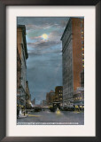 Spokane, Washington - Western View of Riverside Avenue at Night Prints