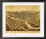 South Bend, Indiana - Panoramic Map Poster