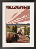 Yellowstone - Bison Scene Art by Lantern Press 