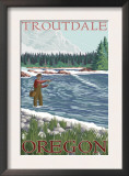 Troutdale, Oregon, Fly Fisherman Scene Prints by Lantern Press 