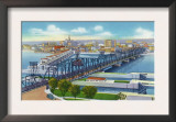 Davenport, Iowa, Aerial View of Bridge and Roller Dam between City and Rock Island, IL Prints