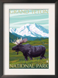 Grand Teton National Park, Wyoming, Moose and Mountains Poster by Lantern Press 