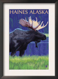 Haines, Alaska, Moose in the Moonlight Art by Lantern Press 