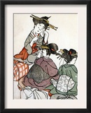 Geishas Giving a Concert, Japanese Wood-Cut Print Print