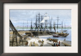 Loading Lumber Onto Ships in Puget Sound, Washington State, c.1880 Poster