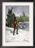 Trapper Making His Winter Rounds in the North Woods Print