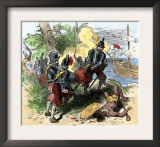 Juan Ponce de Leon, Wounded by Florida Natives, Carried Aboard Ship for Retreat to Cuba, c.1521 Poster