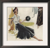 Girl with Record Player Print
