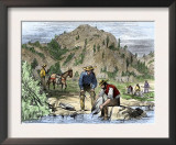 Gold Rush Prospectors Washing Sediments from a Stream to Find Nuggets in California Art