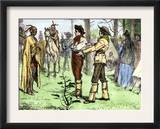 Fur Traders and Native Americans Conversing in Pantomine Poster