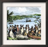 Henry Hudson Meeting with Native Americans Along the Hudson River, c.1609 Posters