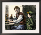 Woodworker Showing Young Boy His Tools and Techniques Posters