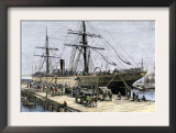 African-American Stevedores Loading Cotton on a Ship in Charlestown, South Carolina, c.1870 Posters