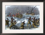 Native Americans on Block Island Attacked by Massachusetts Bay Colony Governor John Endicott Print