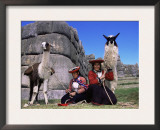Local Indian Women with Domestic Llamas, Sacsayhumman, Cusco, Peru, South America Prints by Pete Oxford