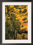 Pine Trees Against a Red Sky with Setting Sun Prints by Vincent van Gogh