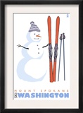 Mount Spokane, Washington, Snowman with Skis Posters by Lantern Press 