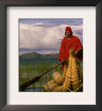 Traditiona Totora Reed Boat & Aymara, Lake Titicaca, Bolivia / Peru, South America Prints by Pete Oxford