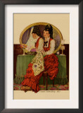 Young Girl Embroiders a Patterned Fabric Art