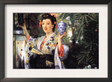 A Young Woman Holds Japanese Goods Posters by James Tissot