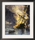 Destruction of British Frigate, Sharon, during the Battle of Yorktown, c.1781 Art