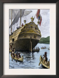 Henry Hudson's Ship, Half Moon, Arriving at Manhattan Island, c.1609 Prints