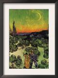 Landscape with Couple Walking and Crescent Moon Art by Vincent van Gogh