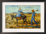 Morning with Farmer and Pitchfork; His Wife Riding a Donkey and Carrying a Basket Poster by Vincent van Gogh