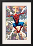 Spider-Man, Green Goblin, Sandman, Electro, Doctor Octopus, Mysterio, and Vulture Fighting in City Prints