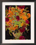 Vintage Flowers in Vase - Chocolate and Cranberry Posters by Lisa Weedn