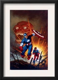 Captain America 8 Cover: Captain America, Bucky and Red Skull Swimming Print by Joe Jusko