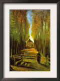 Autumn Tree Lined Lane Leading To a Farm House Posters by Vincent van Gogh