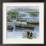 De Soto's Expedition Met by Chief Aquixo's Native Americans on the Mississippi River, c.1542 Art