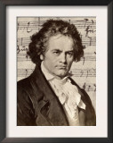 Ludwig Van Beethoven with One of His Manuscripts Print by Ludwig Van Beethoven