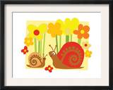 Snail Family in Flowers Prints