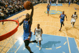 Oklahoma City Thunder v Denver Nuggets - Game Three, Denver, CO - APRIL 23: James Harden and Arron  Photographic Print by Justin Edmonds