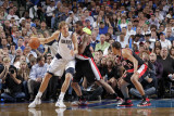 Portland Trailblazers v Dallas Mavericks - Game Five, Dallas, TX - APRIL 25: Dirk Nowitzki and LaMa Photographic Print by Glenn James
