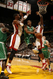 Boston Celtics v Miami Heat - Game Two, Miami, FL - MAY 3: Rajon Rondo, Chris Bosh and Joel Anthony Photographic Print by Issac Baldizon