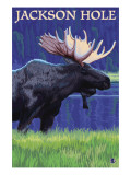 Jackson Hole, Wyoming - Moose at Night Posters