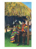 Everglades Nat'l Park, Florida - Seminole Indian Family at Home Kunstdrucke